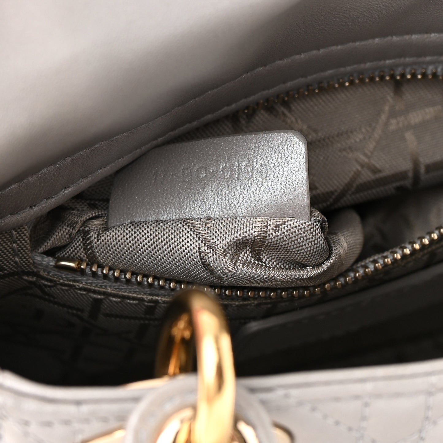 Metallic Lambskin Cannage Mini Lady Dior Grey