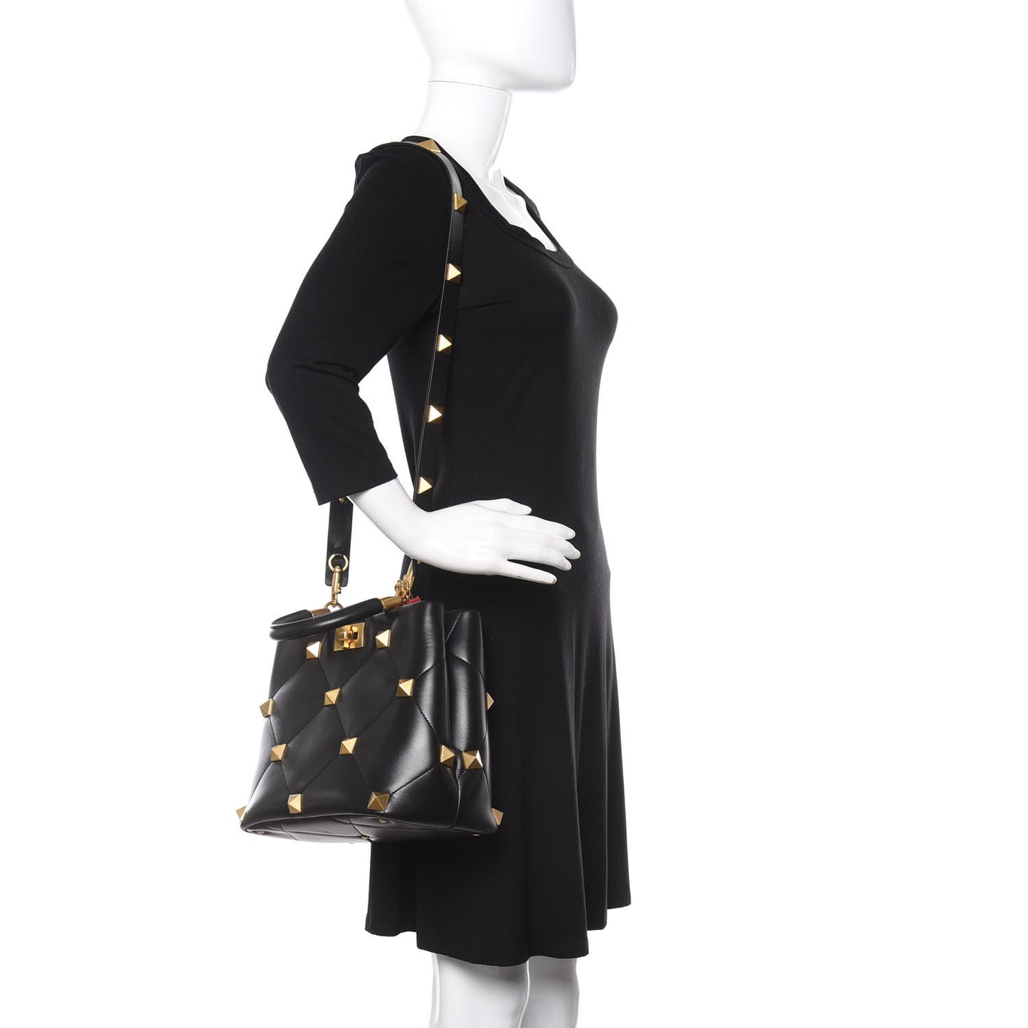 Nappa Roman Stud The Handle Bag Black