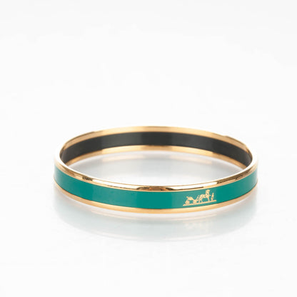 Hermes Enamel Printed Narrow Caleche Bracelet 65 Malachite 3 of 6