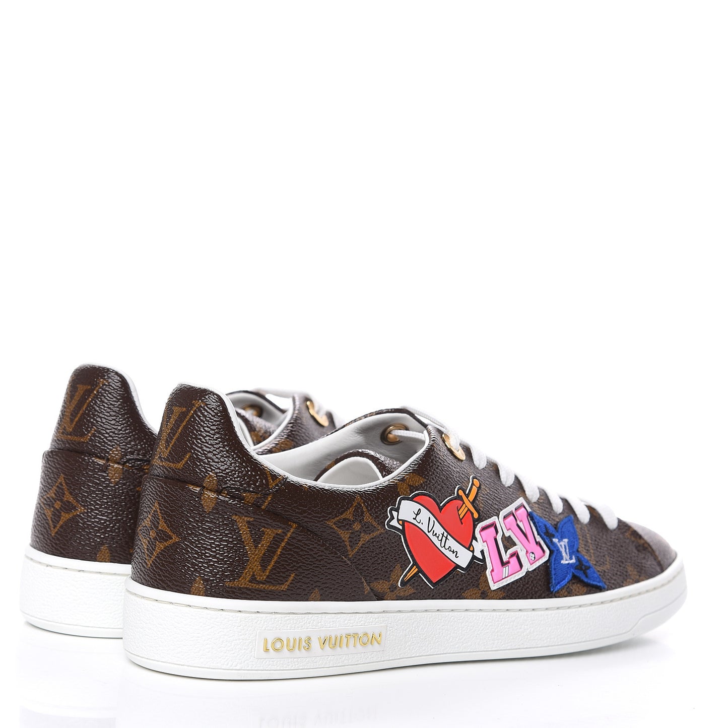 Calfskin Monogram LV Black Heart Sneakers 37.5 Cacao