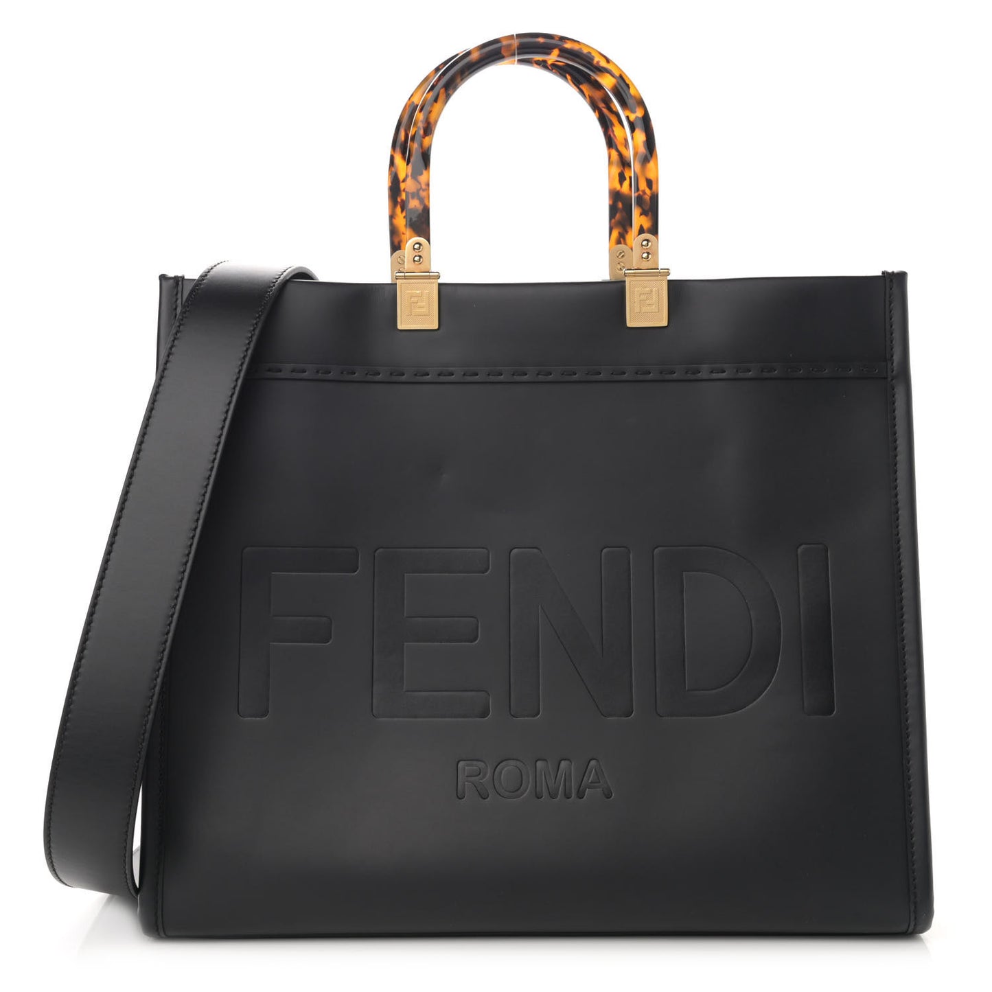 Vitello King Plexiglass Medium Fendi Sunshine Shopper Tote Black