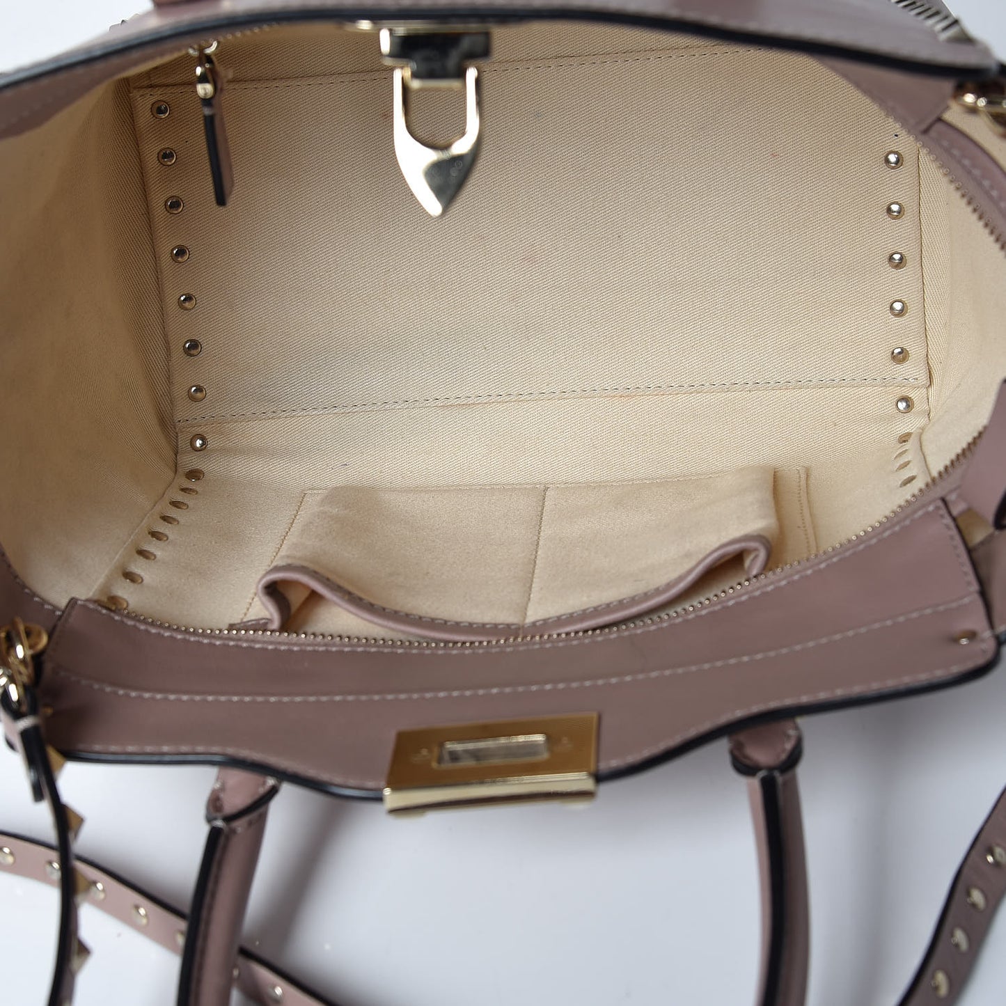 Vitello Small Rockstud Double Handle Tote Poudre