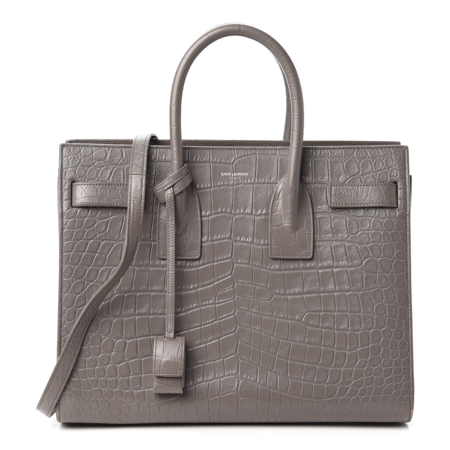 Saint Laurent Calfskin Crocodile Embossed Small Sac De Jour Fog 1 of 9
