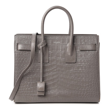 Saint Laurent Calfskin Crocodile Embossed Small Sac De Jour Fog 1 of 9