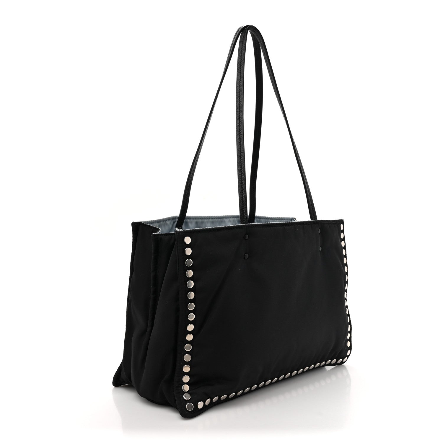 Prada Tessuto Nylon Small Etiquette Studded Tote Black Astrale 3 of 13
