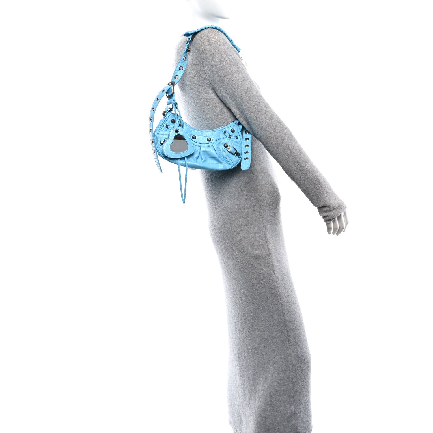 Balenciaga Extra Supple Calfskin Crocodile Embossed Le Cagole Shoulder Bag XS Cyan 2 of 11