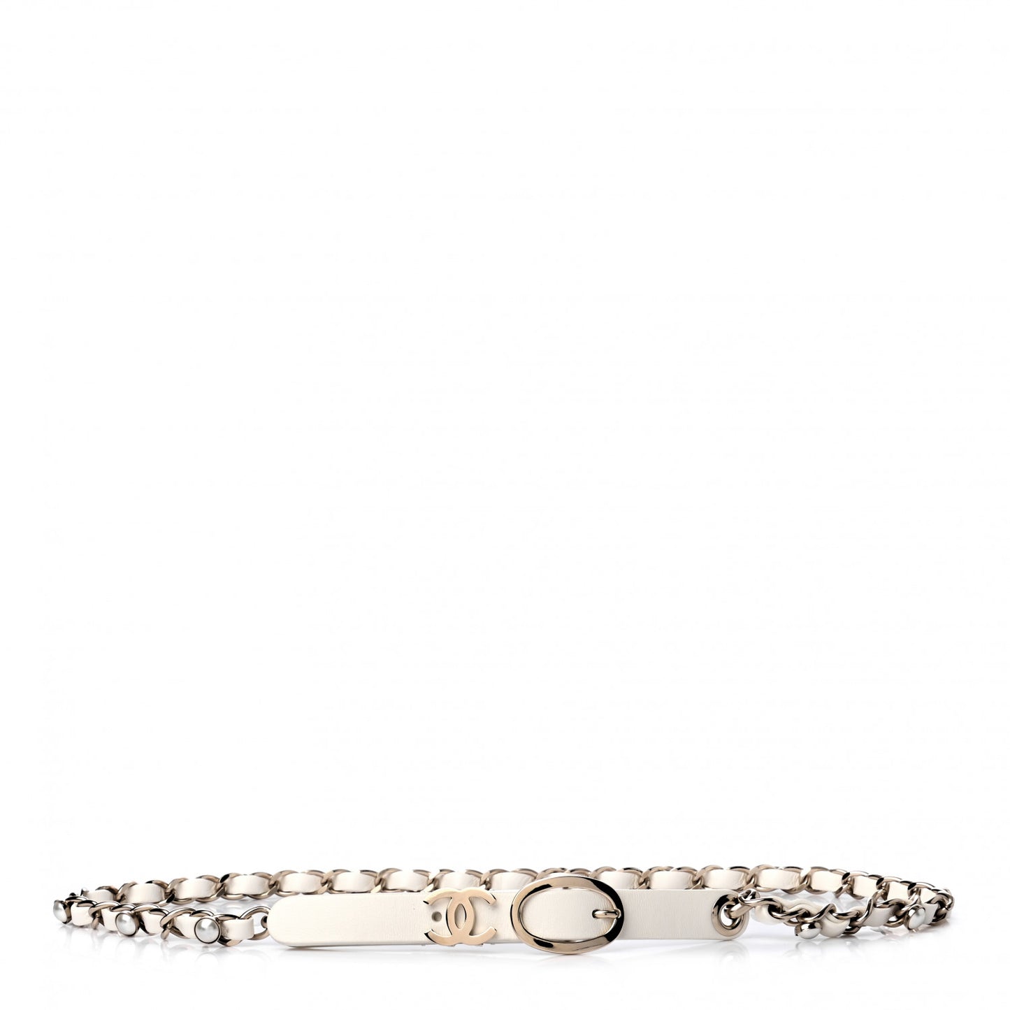 Lambskin CC Pearl Chain Belt 75 White