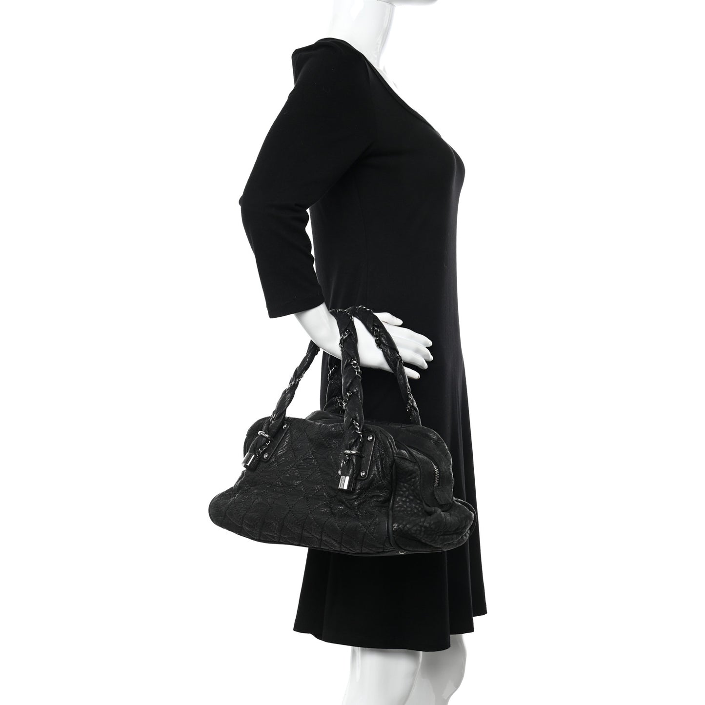 Distressed Lambskin Lady Braid Bowler Black