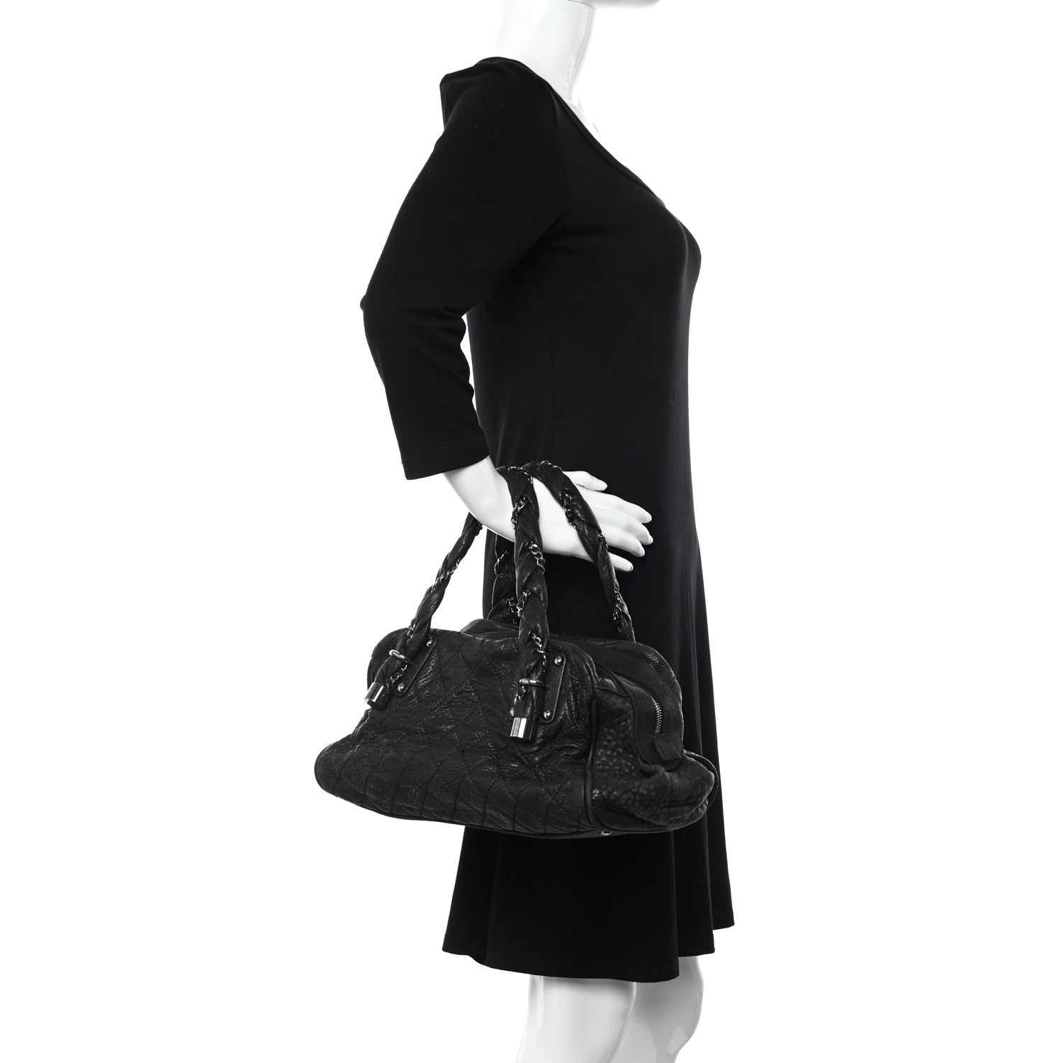 Chanel Distressed Lambskin Lady Braid Bowler Black 2 of 11