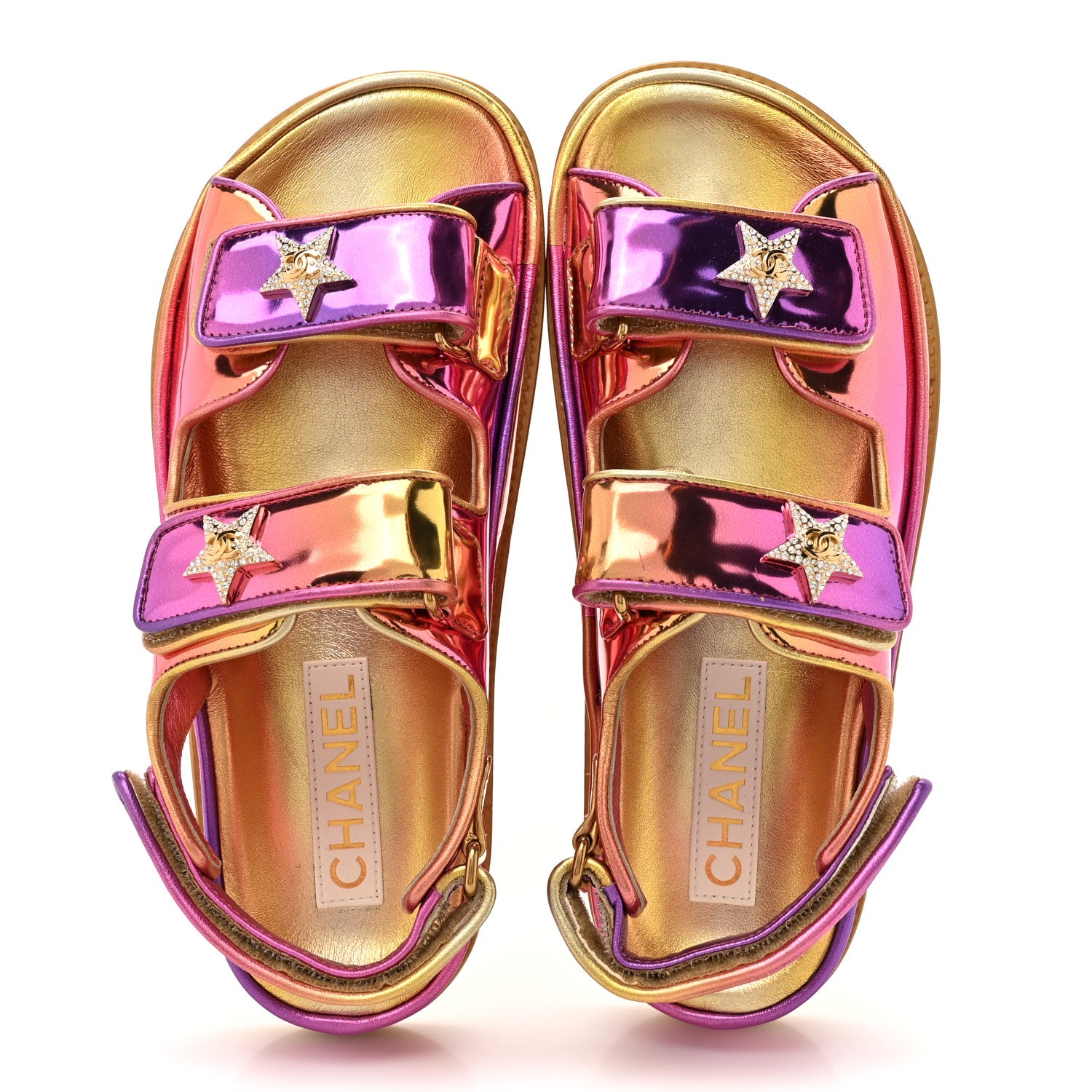 Chanel Metallic Laminated Calfskin Crystal Star CC Velcro Dad