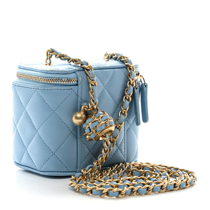 Chanel Lambskin Quilted Pearl Crush Mini Vanity Case With Chain Light Blue 3 of 12