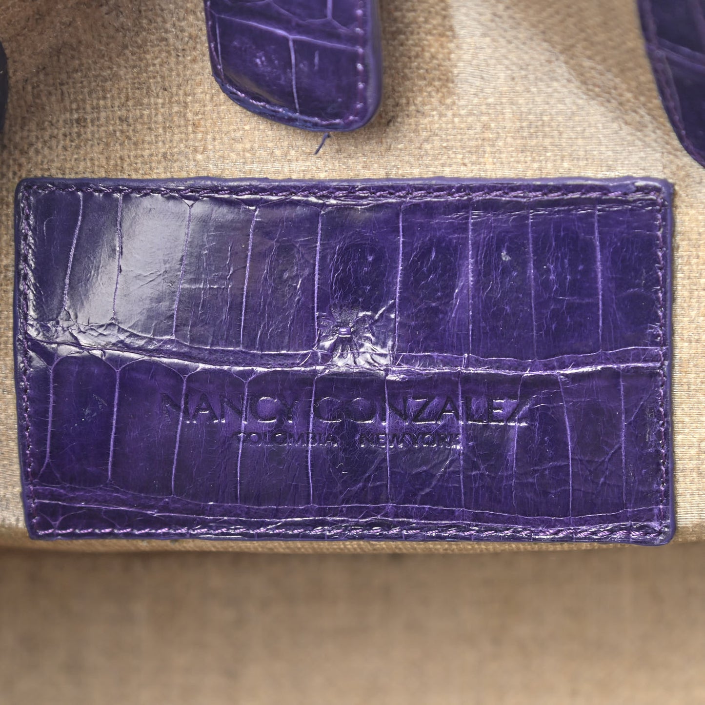 Linen Crocodile Mini Erica Shopper Tote Purple