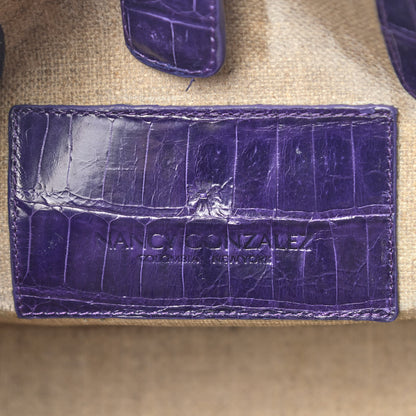 Nancy Gonzalez Linen Crocodile Mini Erica Shopper Tote Purple 8 of 9