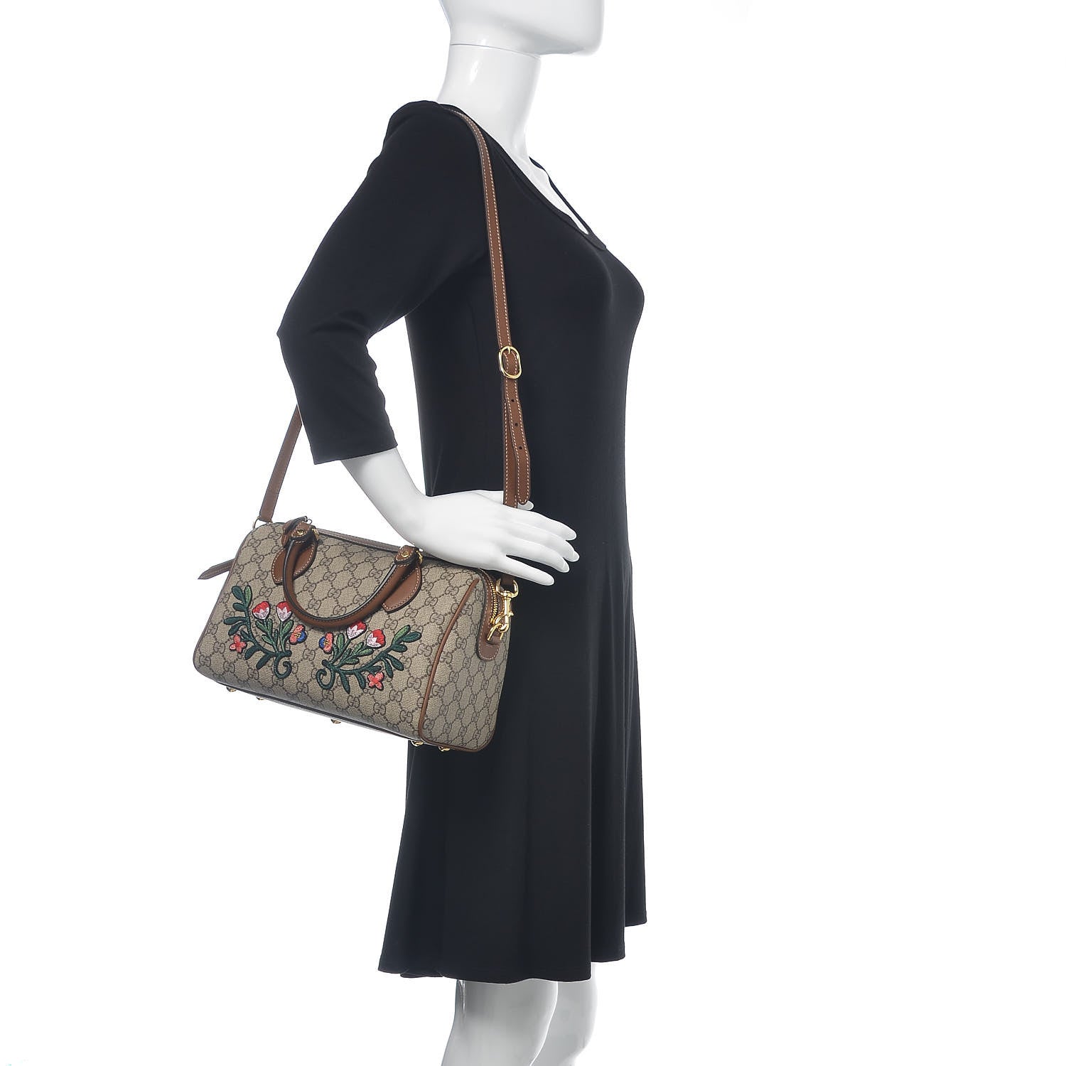 Gucci GG Supreme Monogram Floral Embroidered Small Boston Brown 2 of 11