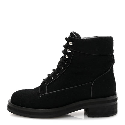 Chanel Tweed Lace Up Short Boots 37 Black 2 of 20