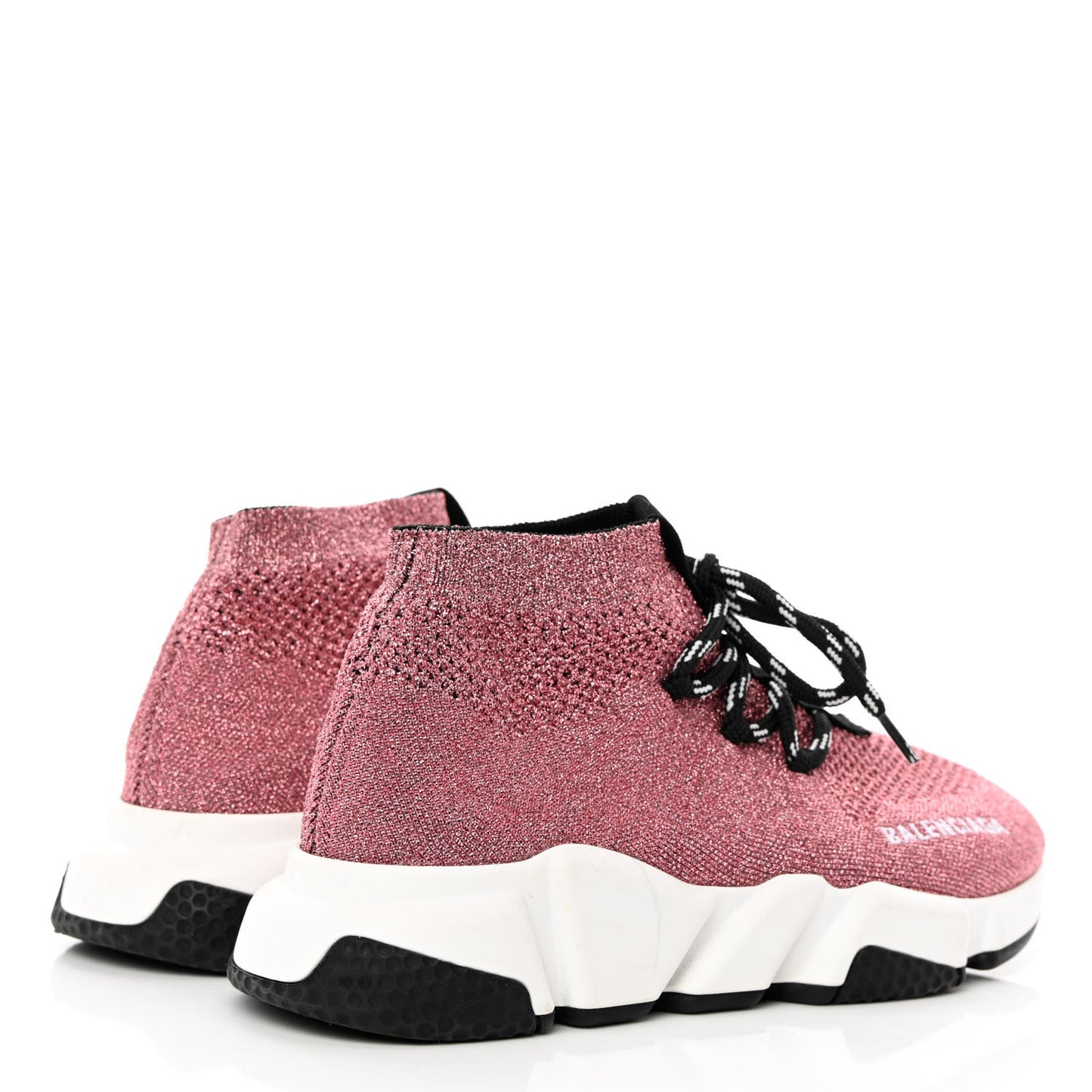 Laminated Knit Womens Speed Lace Up Sneakers 36 Pink White Black