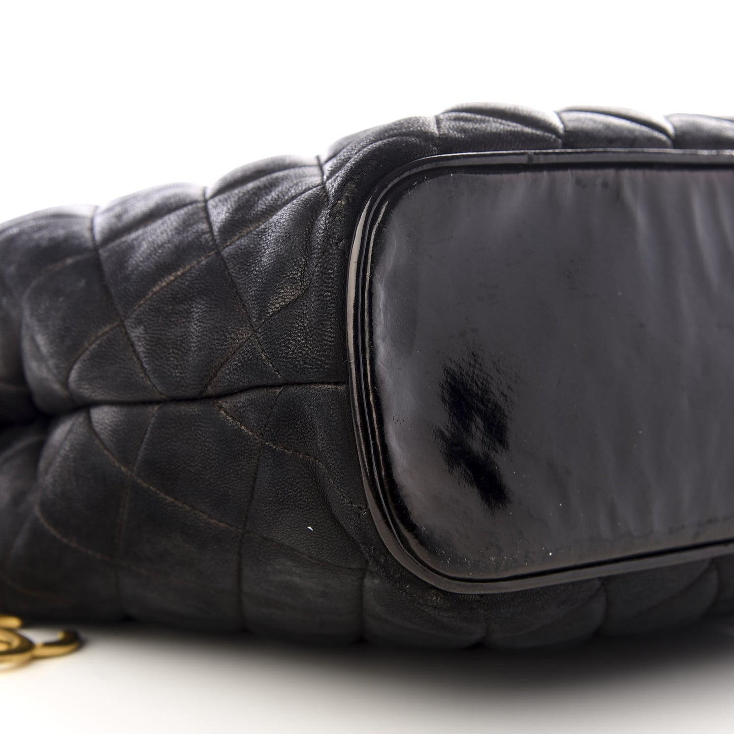Lambskin Patent Quilted Shoulder Bag Black
