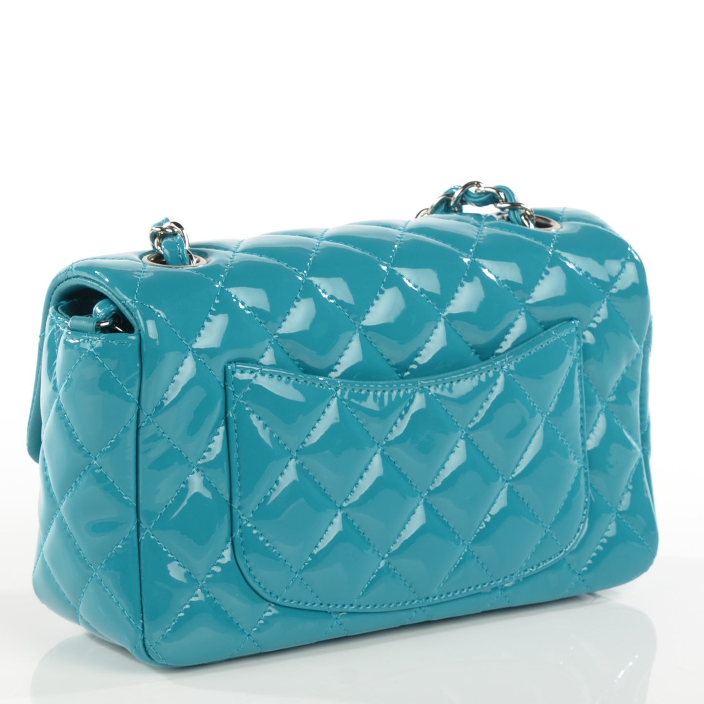 Patent Quilted Mini Rectangular Flap Turquoise