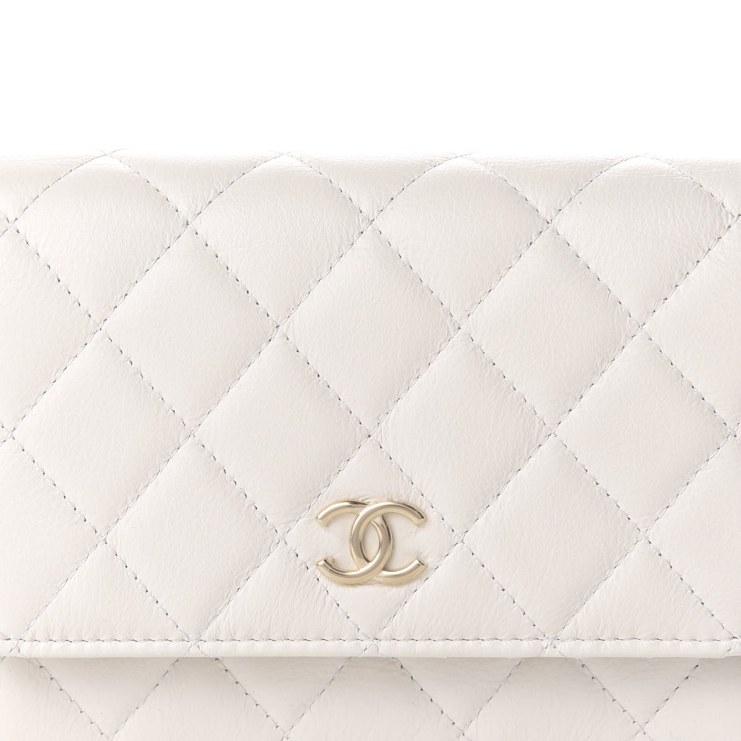 Calfskin Quilted CC Pearl Mini Wallet On Chain Flap White