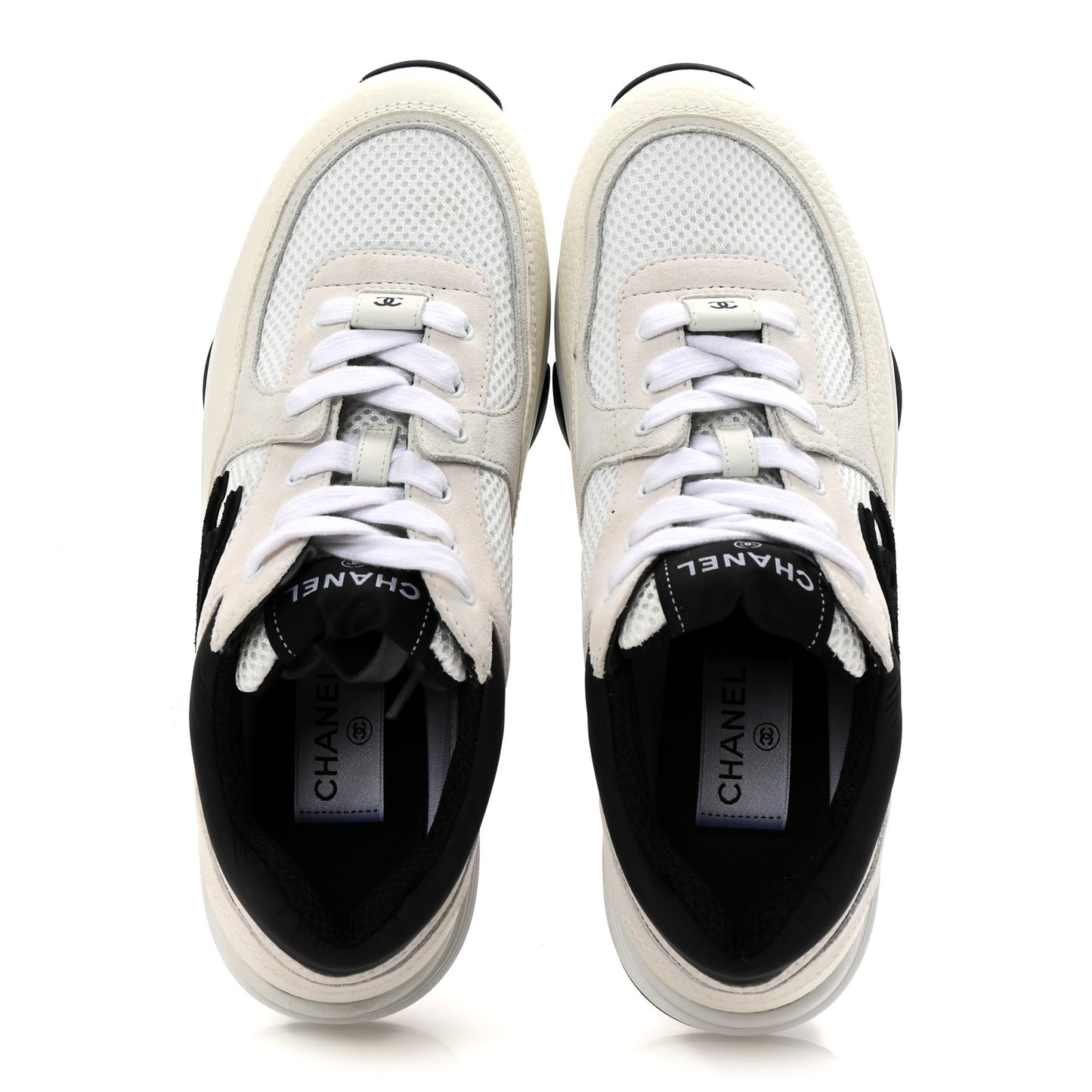 Mesh Suede Calfskin Grained Calfskin Womens CC Sneakers 38.5 White Black