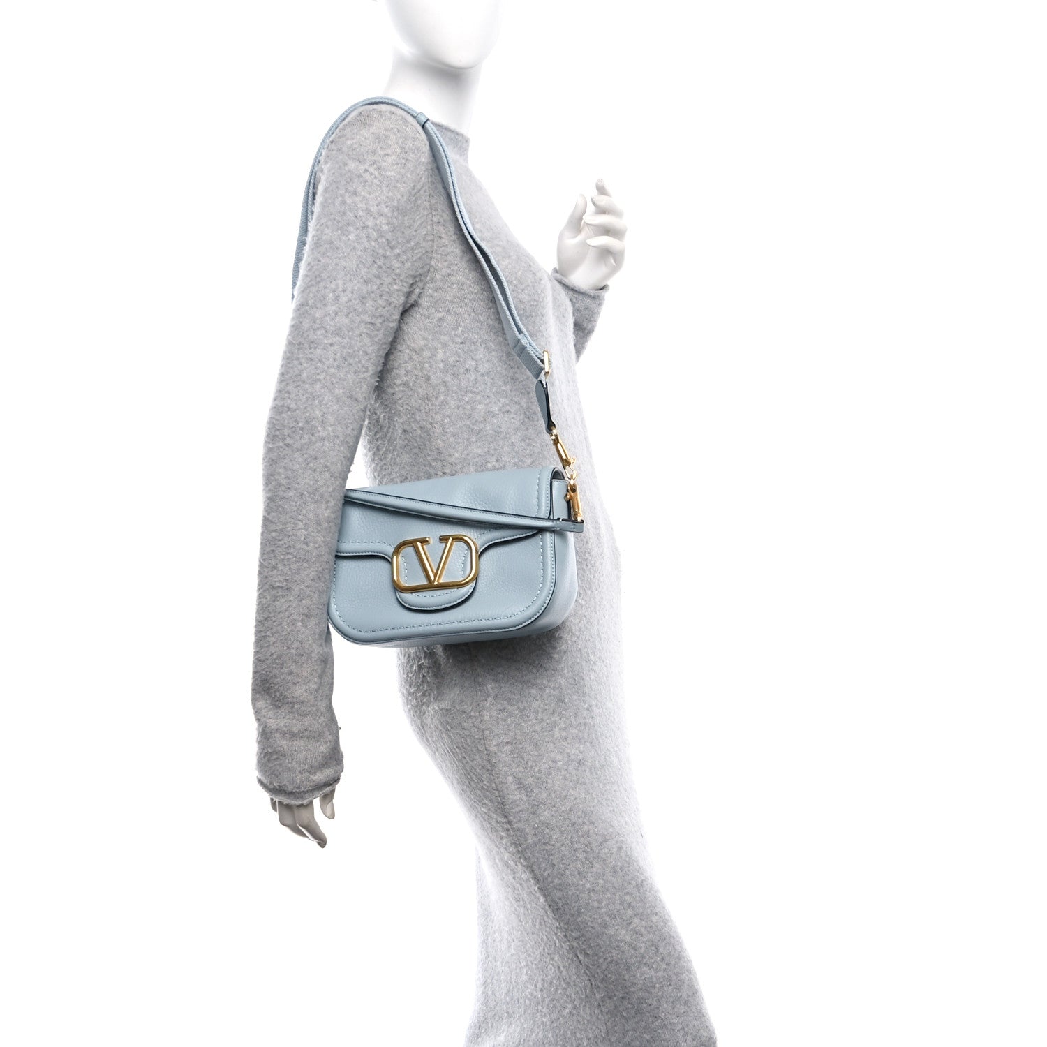 Valentino Garavani Pebbled Calfskin Vlogo Small Top Handle Shoulder Bag Blu Porcellana 2 of 9