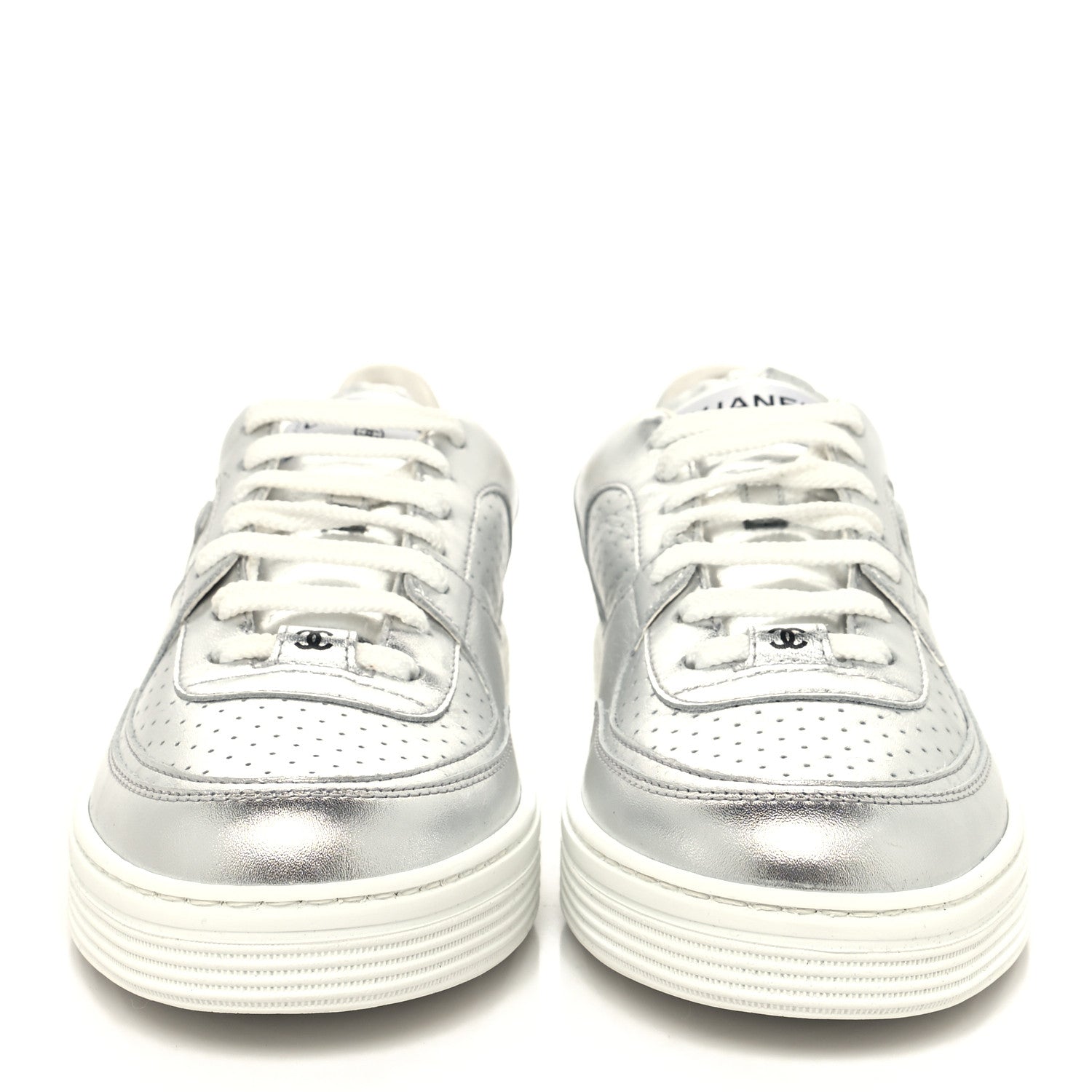 Chanel Laminated Calfskin CC Womens Sneakers 40 Silver 2 of 8