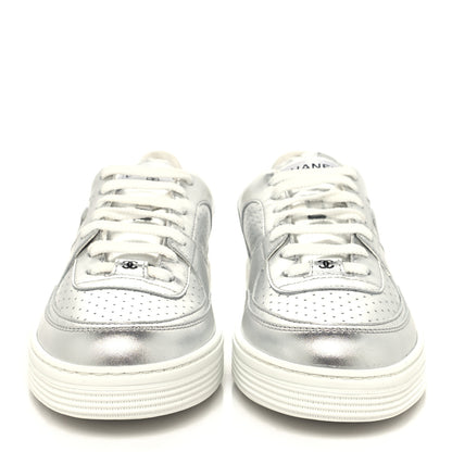 Chanel Laminated Calfskin CC Womens Sneakers 40 Silver 2 of 8