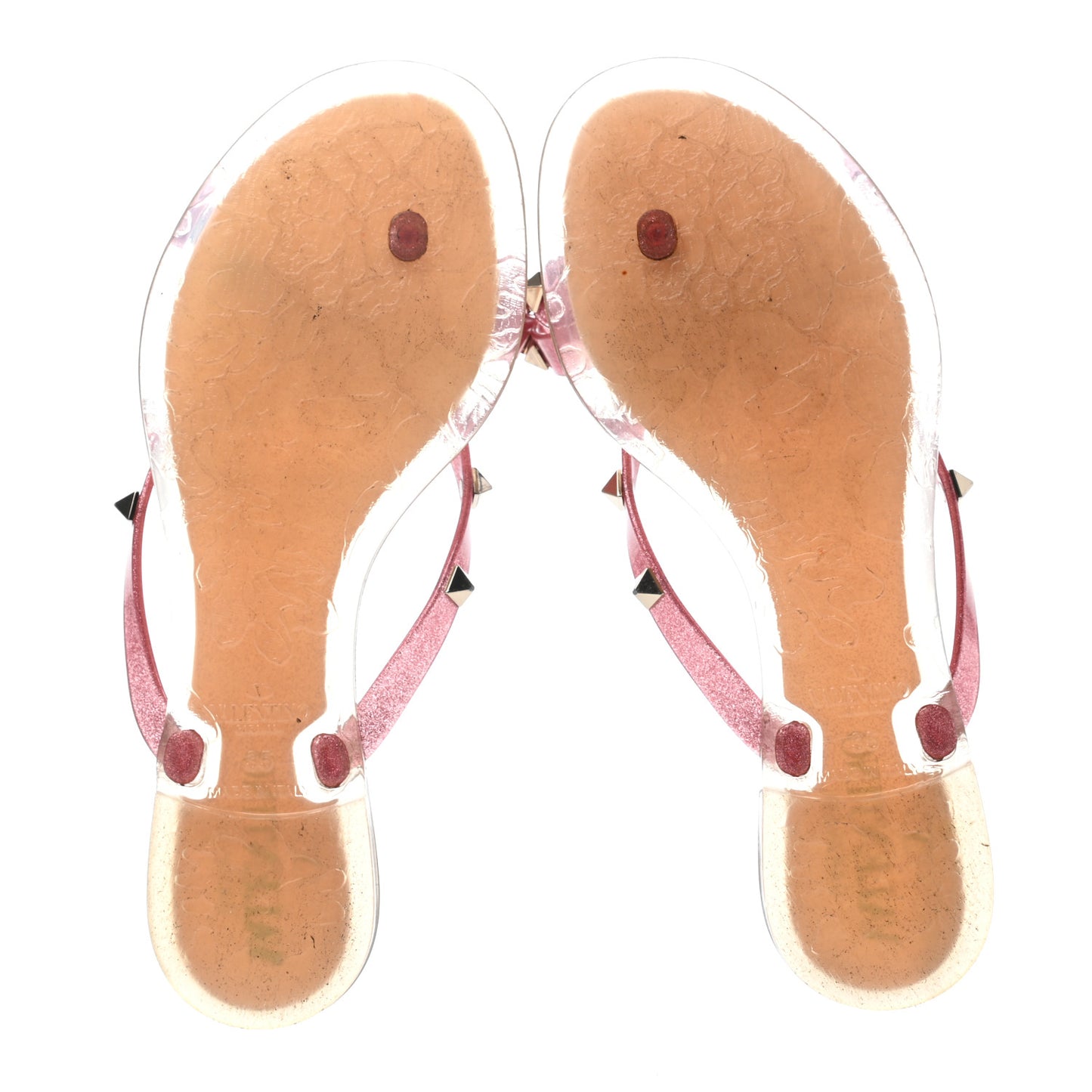 PVC Jelly Glitter Rockstud Bow Thong Sandals 35 Pink