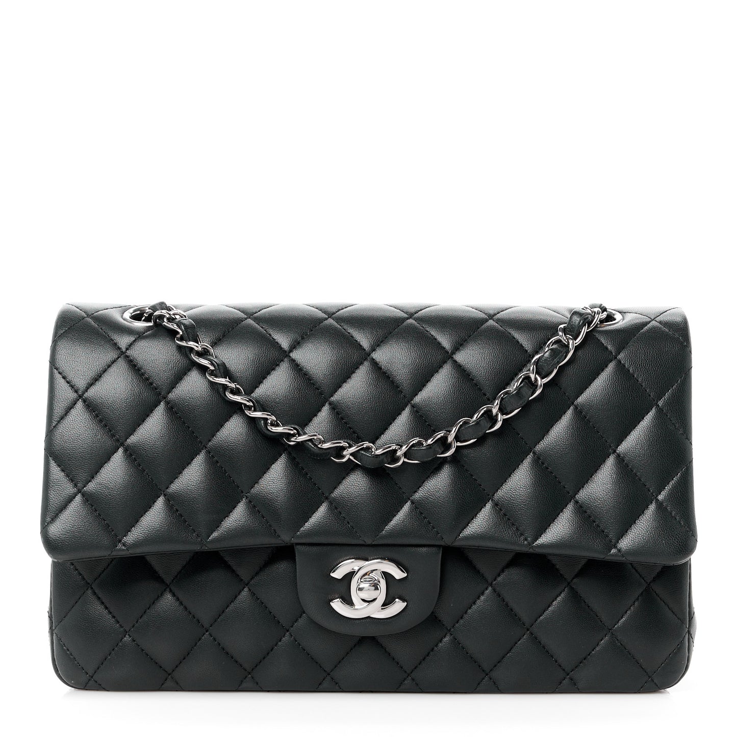 Lambskin Quilted Medium Double Flap Black