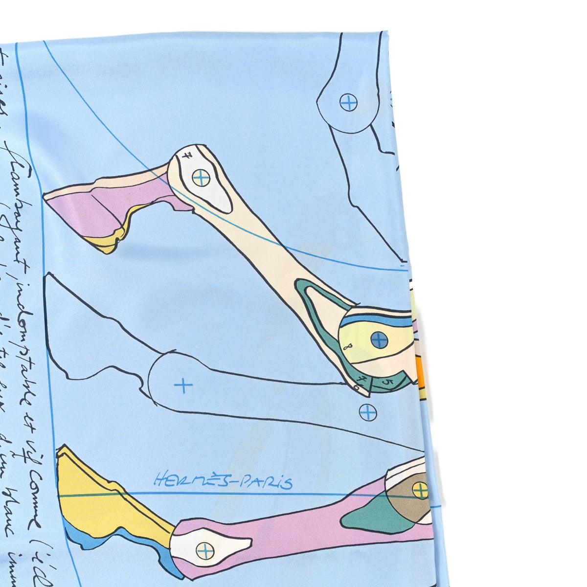 Silk Le Pegase d'Hermes 140 Scarf  Bleu Ciel Orange Cuit