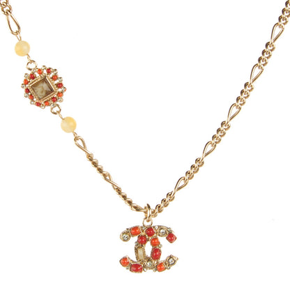 Chanel Crystal Gripoix Poured Glass CC Necklace Gold Red 1 of 5