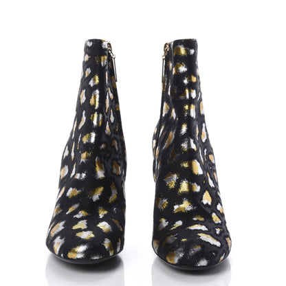 Saint Laurent Jacquard Leopard Loulou Ankle Boots 37 Oro 2 of 9