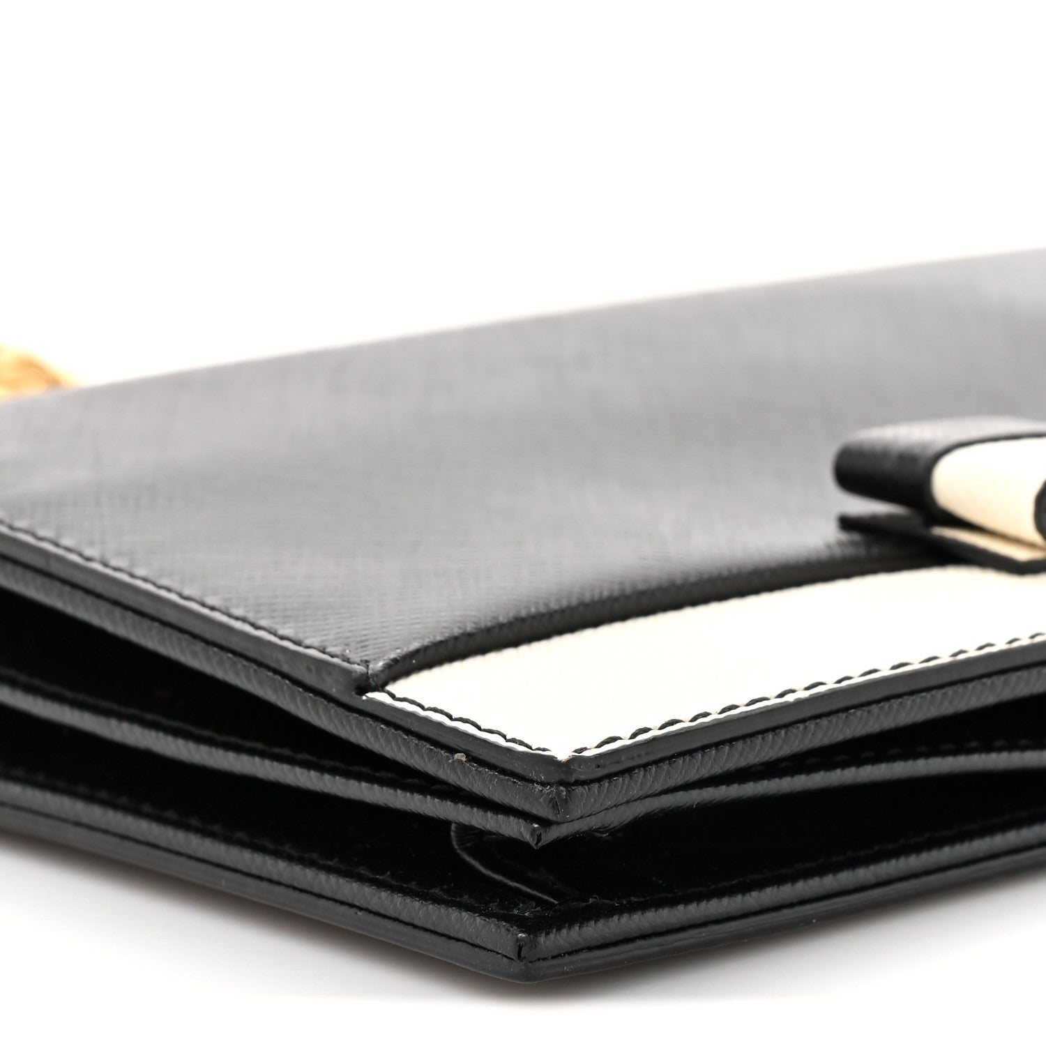 Salvatore Ferragamo Hammered Calfskin Vara Bow Chain Wallet Black White 10 of 11