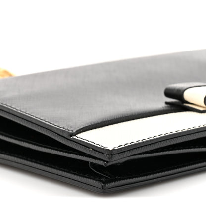 Salvatore Ferragamo Hammered Calfskin Vara Bow Chain Wallet Black White 10 of 11