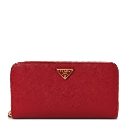 Prada Saffiano Triangle Zip Around Wallet Fuoco 1 of 6