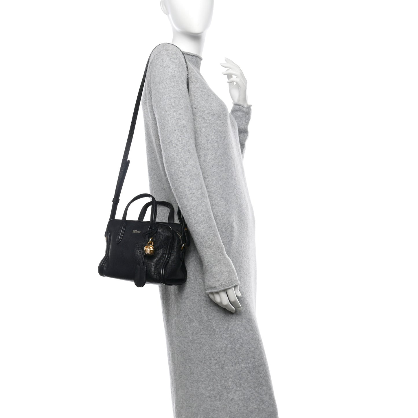 Pebbled Calfskin Mini Skull Padlock Zip Around Tote Black