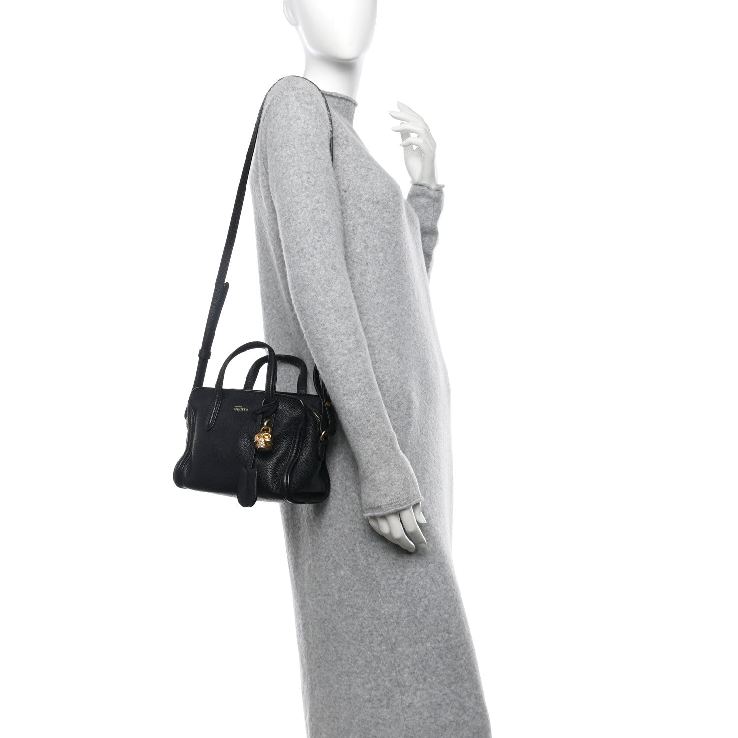 Alexander McQueen Pebbled Calfskin Mini Skull Padlock Zip Around Tote Black 2 of 13