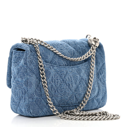 Chanel Denim Quilted Camellia Sweetheart Mini Flap Blue 3 of 11