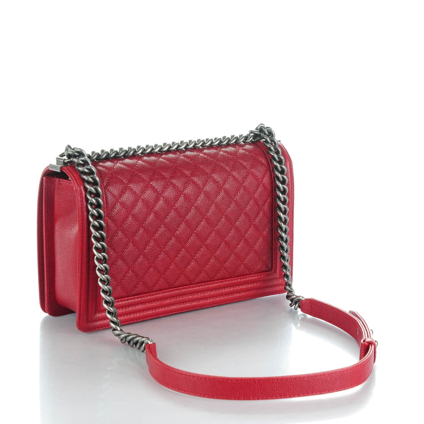 Caviar Quilted New Medium Boy Flap Dark Red