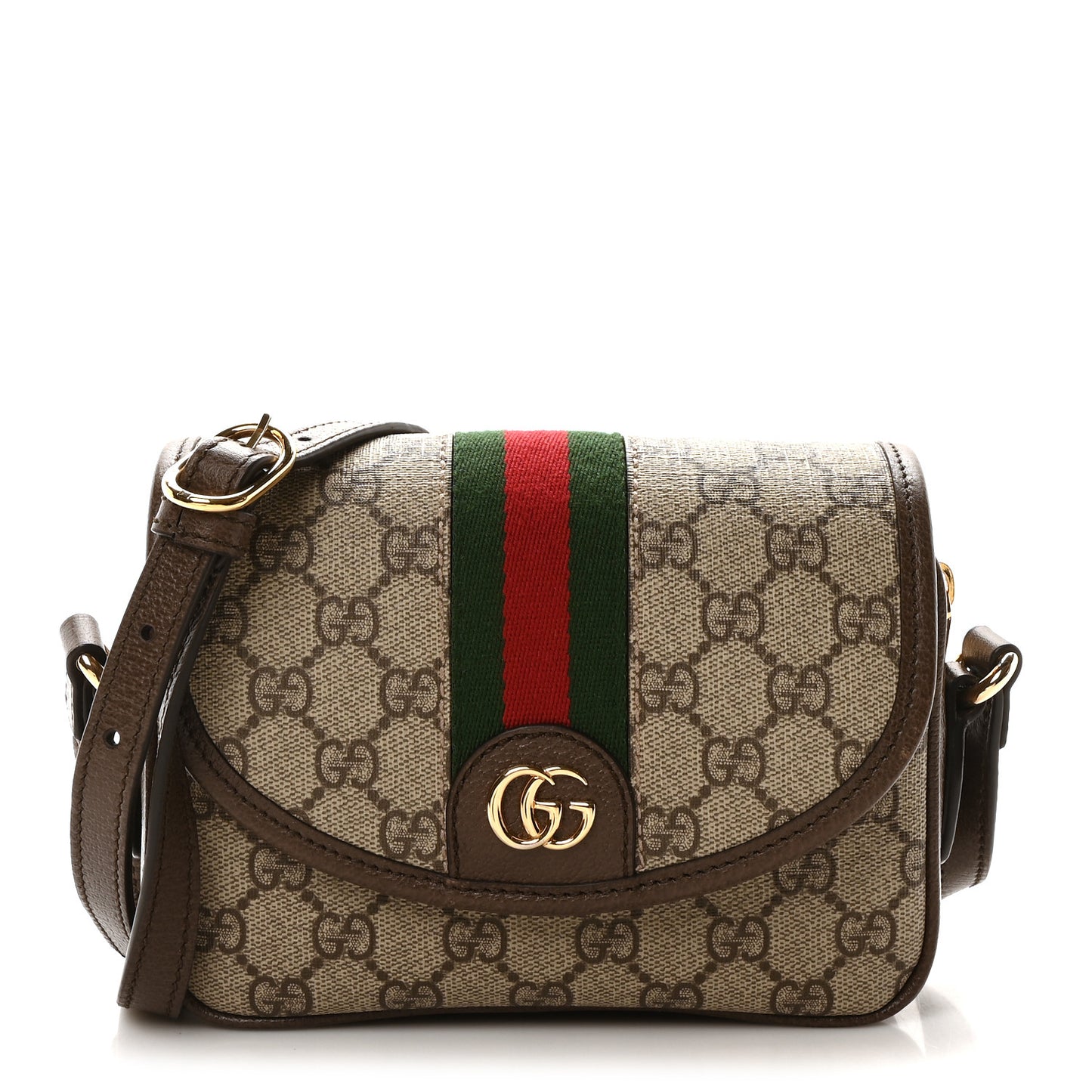 GG Supreme Monogram Textured Dollar Calfskin Mini Ophidia Flap Shoulder Bag Beige Ebony New Acero