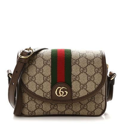 Gucci GG Supreme Monogram Textured Dollar Calfskin Mini Ophidia Flap Shoulder Bag Beige Ebony New Acero 1 of 11