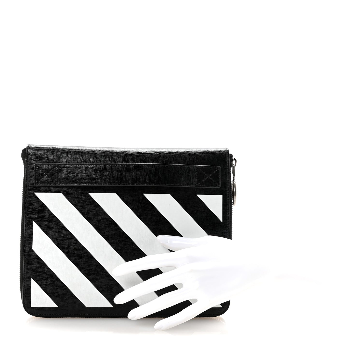 Saffiano Striped Diag Document Holder Black White