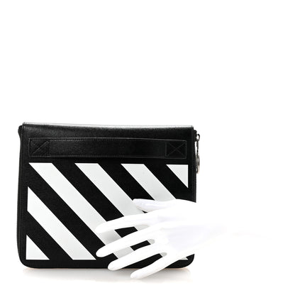 Off-White Saffiano Striped Diag Document Holder Black White 2 of 6