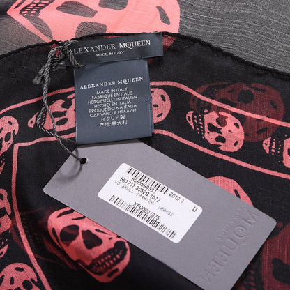 Alexander McQueen Silk Chiffon Skull Scarf Black Pink 7 of 7