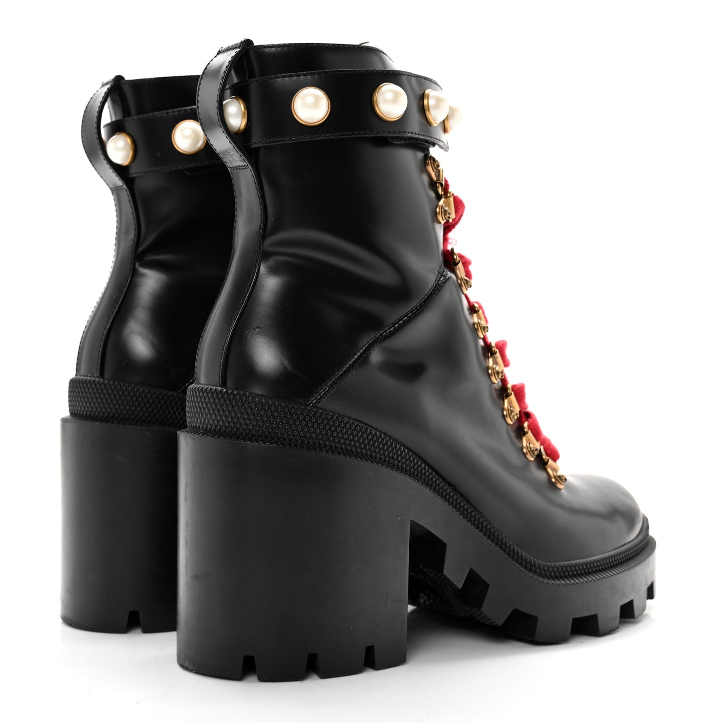 Magnum Calfskin Pearl Lace Up Combat Ankle Boots 38.5 Black