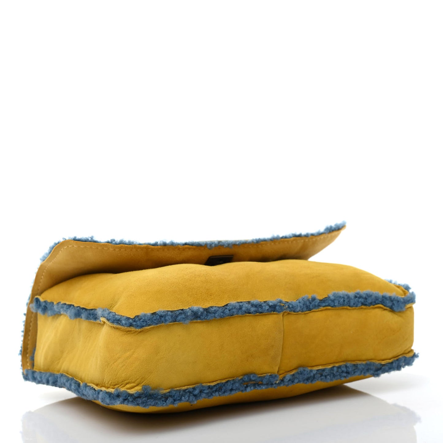 Suede Shearling Flap Clutch Yellow Blue