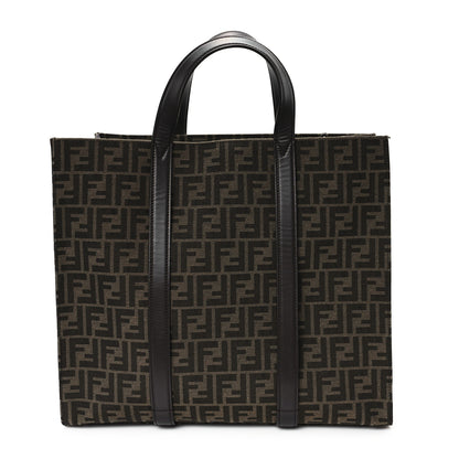 Fendi Recycled Fabric Jacquard Vitello Astro FF 1974 Shopping Tote Tobacco Moro Ebano 1 of 11