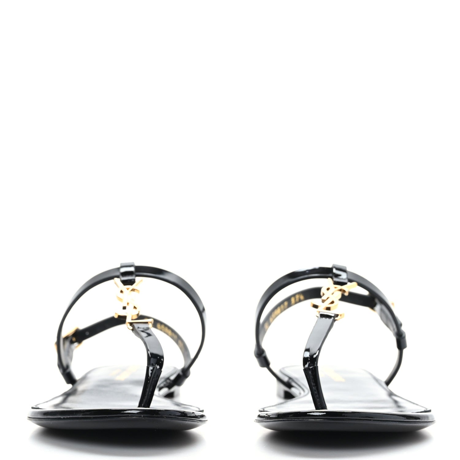 Saint Laurent Patent Calfskin Cassandra Monogram Sandals 37.5 Black 2 of 8