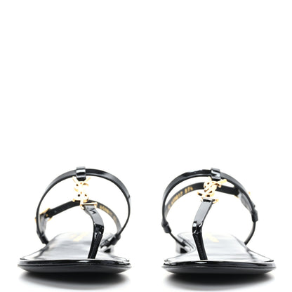 Saint Laurent Patent Calfskin Cassandra Monogram Sandals 37.5 Black 2 of 8