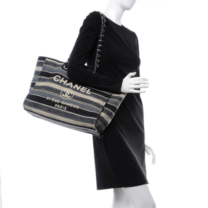 Chanel Striped Canvas Medium Deauville Tote Black 3 of 8